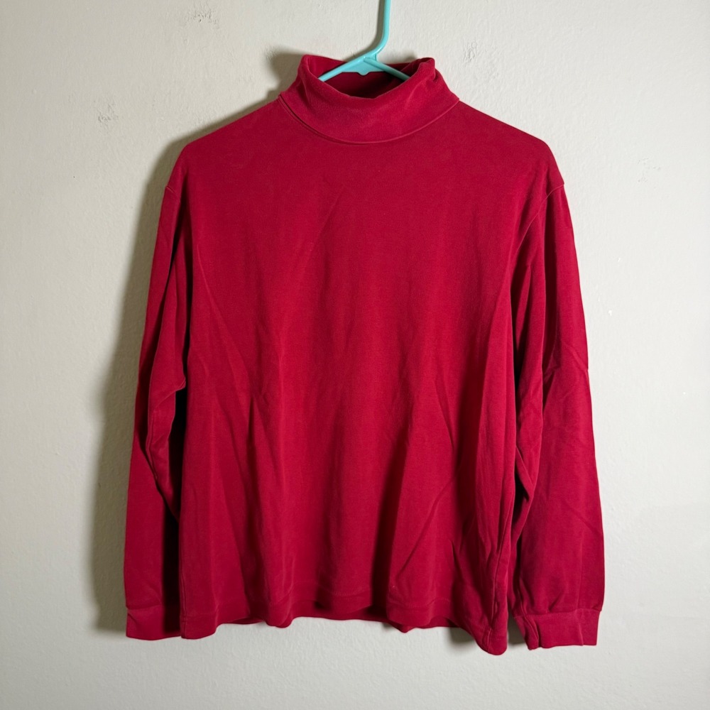 Vintage Eddie Bauer Womens Red Cotton Long Sleeve Turtleneck Top Size Medium